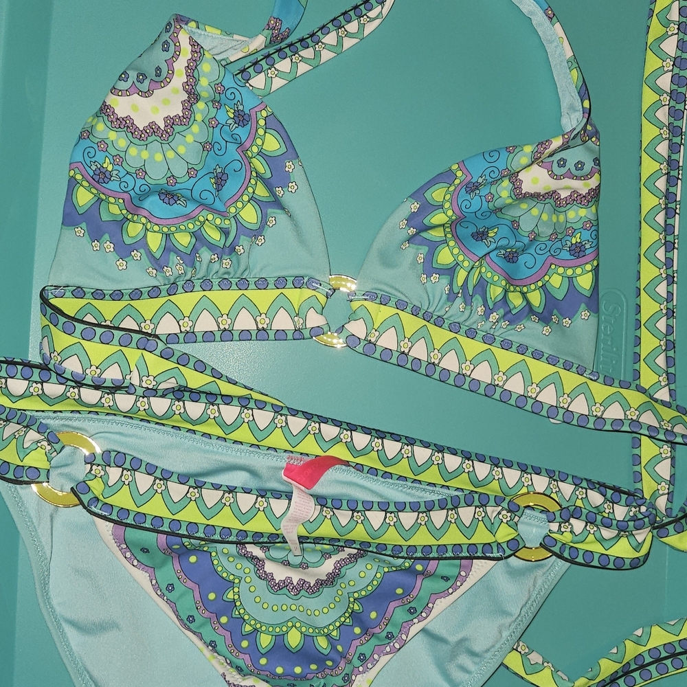 Victoria's Secret Blue and Green Geometric Bikini